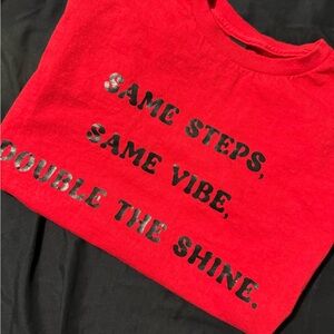 Red Graphic Sweatshirt with Shiny Black Text